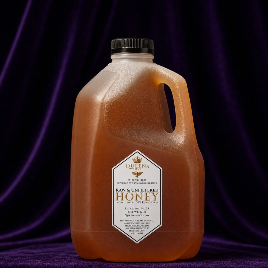 Queens Hive raw Indiana wildflower honey 12 lb jug