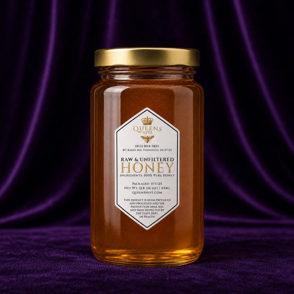 Queens Hive raw Indiana wildflower honey 16 oz jar