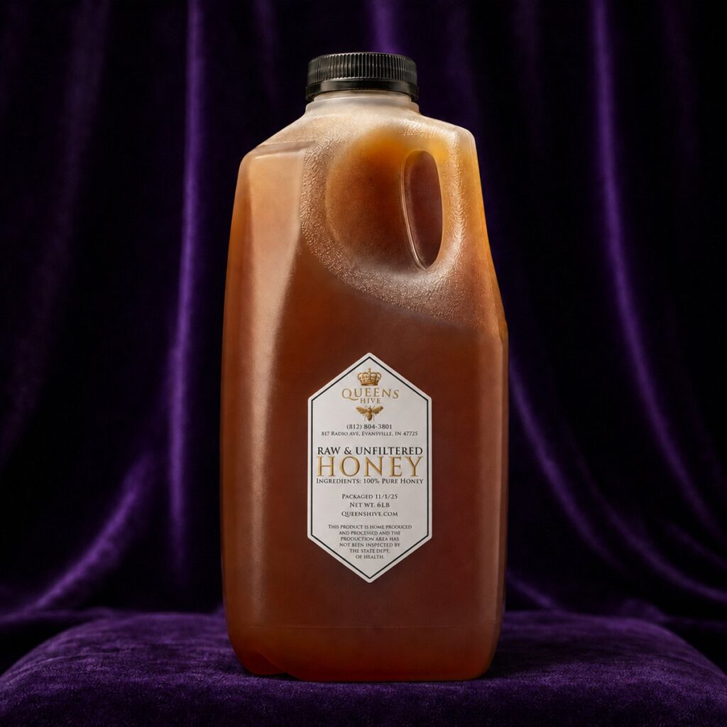Queens Hive raw Indiana wildflower honey 6 lb jug